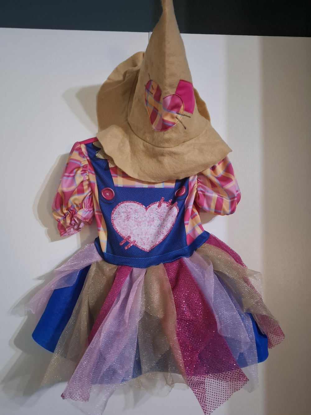 Girls Pink & Blue Heart Witch Costume Dress with Tulle Skirt